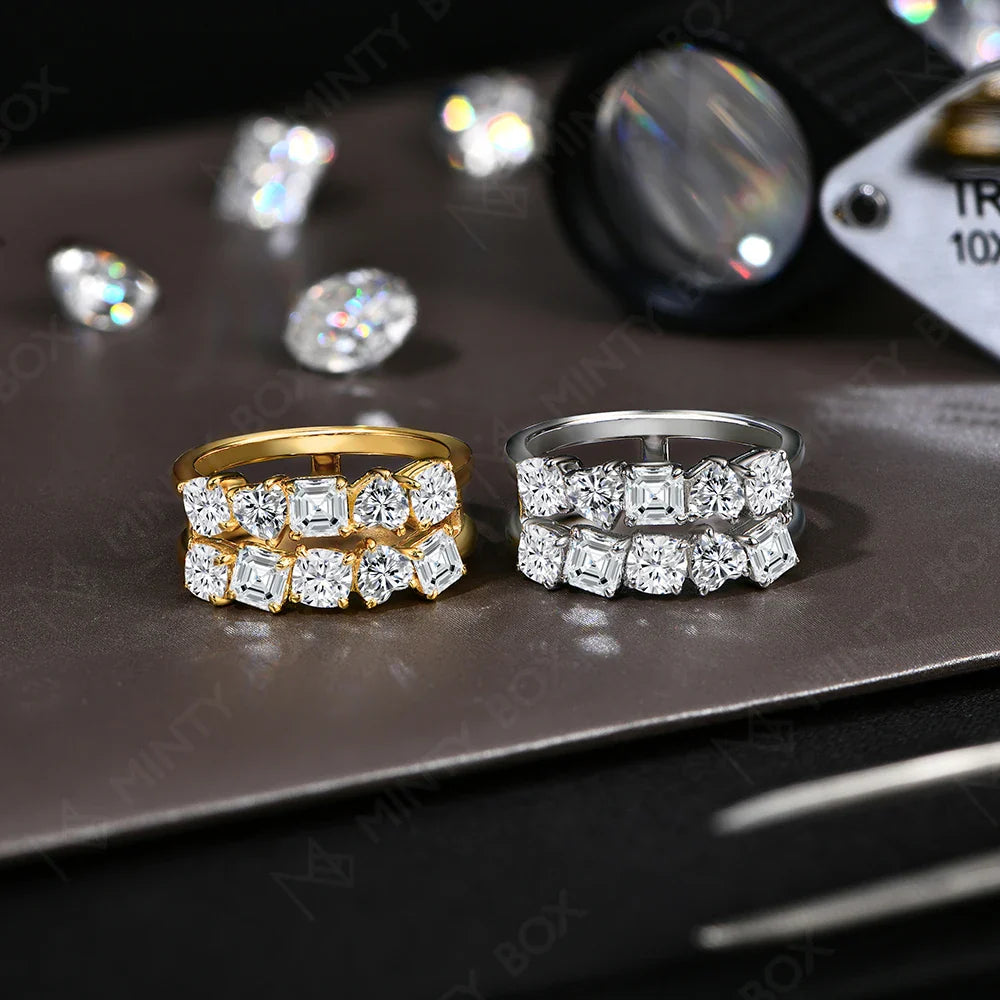 MINTYBOX 3.5ct Moissanite Wedding Band Ring with Lab Diamond S925 Sterling Silver Engagement Rings For Women Fine Jewelry Gift