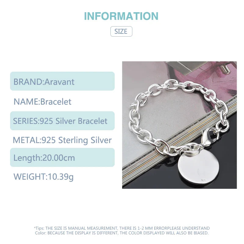 Aravant 925 Silver Round Bracelet Chains For Women Fashion Wedding Jewelry Accessories