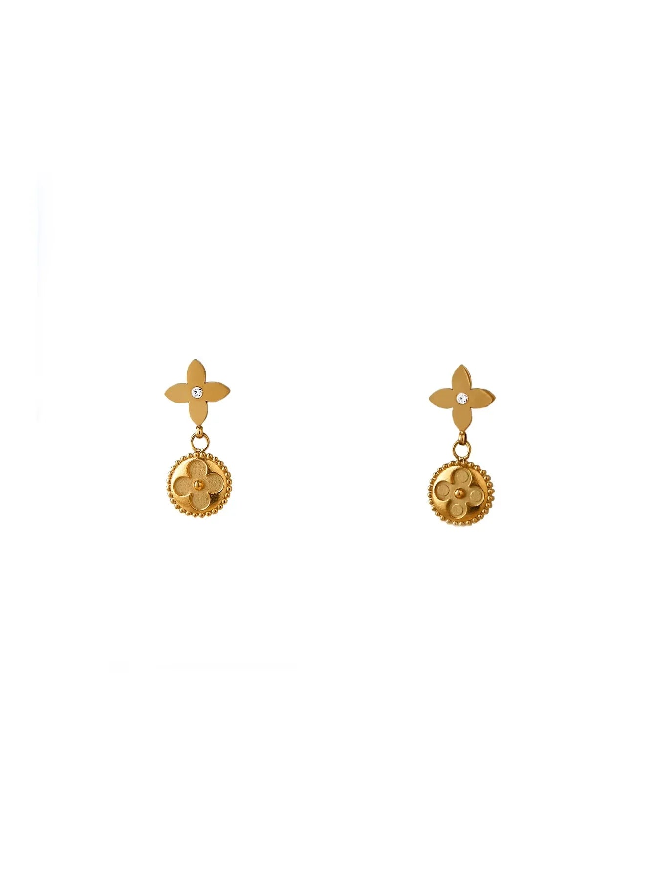Elegant Temperament Premium Sense Of One Hundred Stainless Steel Four-Leaf Clover Round Pendant Flower Earrings Female