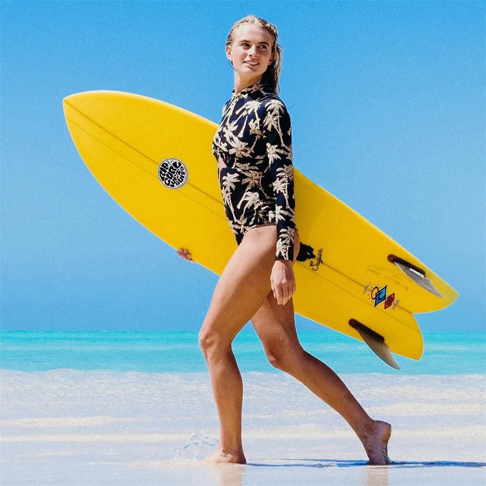 Women's Long Sleeve One Piece Swimsuit Colorblock Surf Suit - Image 8