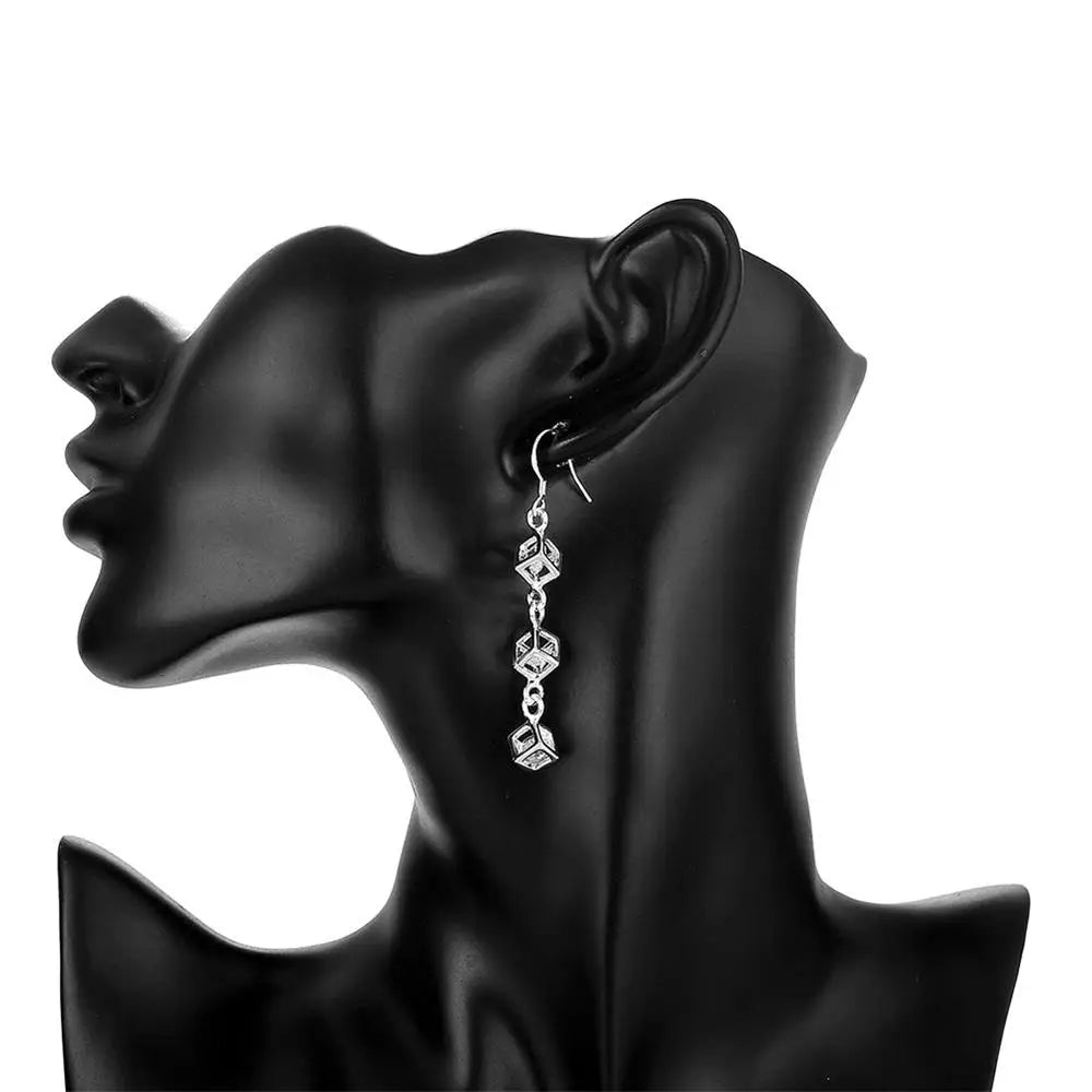 Hot Fine 925 Sterling Silver crystal lattice drop Earrings for Woman noble fashion party Jewelry Trendsetter Christmas Gifts