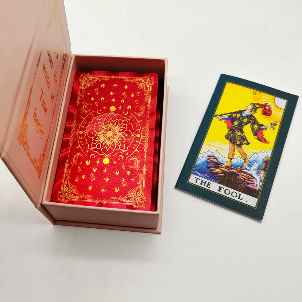 English Golden Red Tarot Cards for Work with Guide Book Prophecy Oracle Divination Deck Fortune Telling Classic 78-cards 12x7cm
