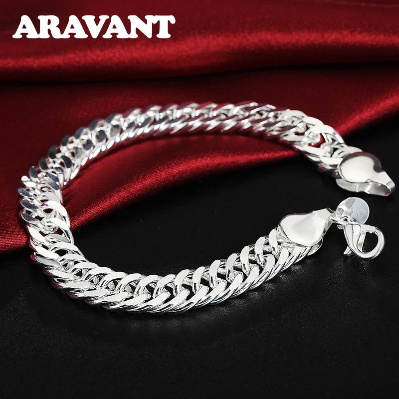 Aravant 925 Sterling Silver 6MM 7MM 10MM Chain Necklace Bracelet Set For Men Women Fashion Wedding Jewelry