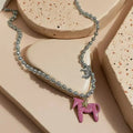 LATS White Black Green Blue Pink Color Enamel Colt Horse Pendant Necklaces for Women Silver Plated Alloy Beads Chain Chokers