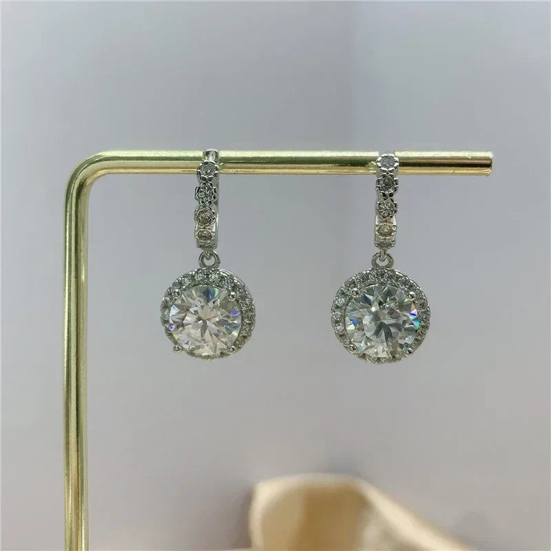 NeeTim 3ct Moissanite Diamond Drop Earrings for Women Lab Diamond 925 Sterling Silver with Gold Plated Wedding Party Jewelry