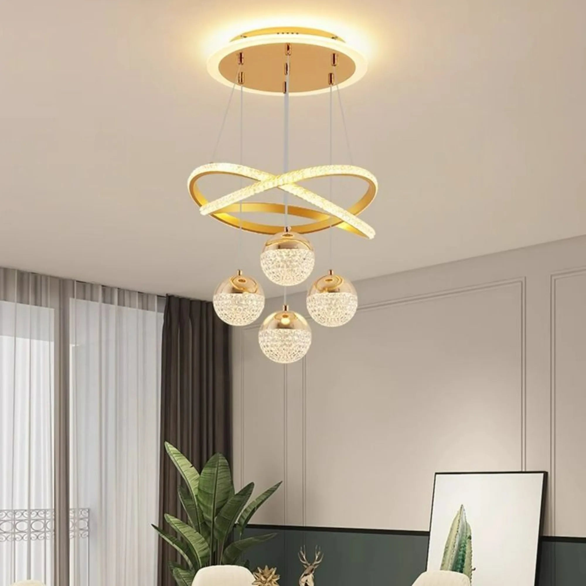 LED Pendant Light with Remote Control Three Color Dimming Simple Living Room Dining Room Bar Counter Staircase Pendant Light