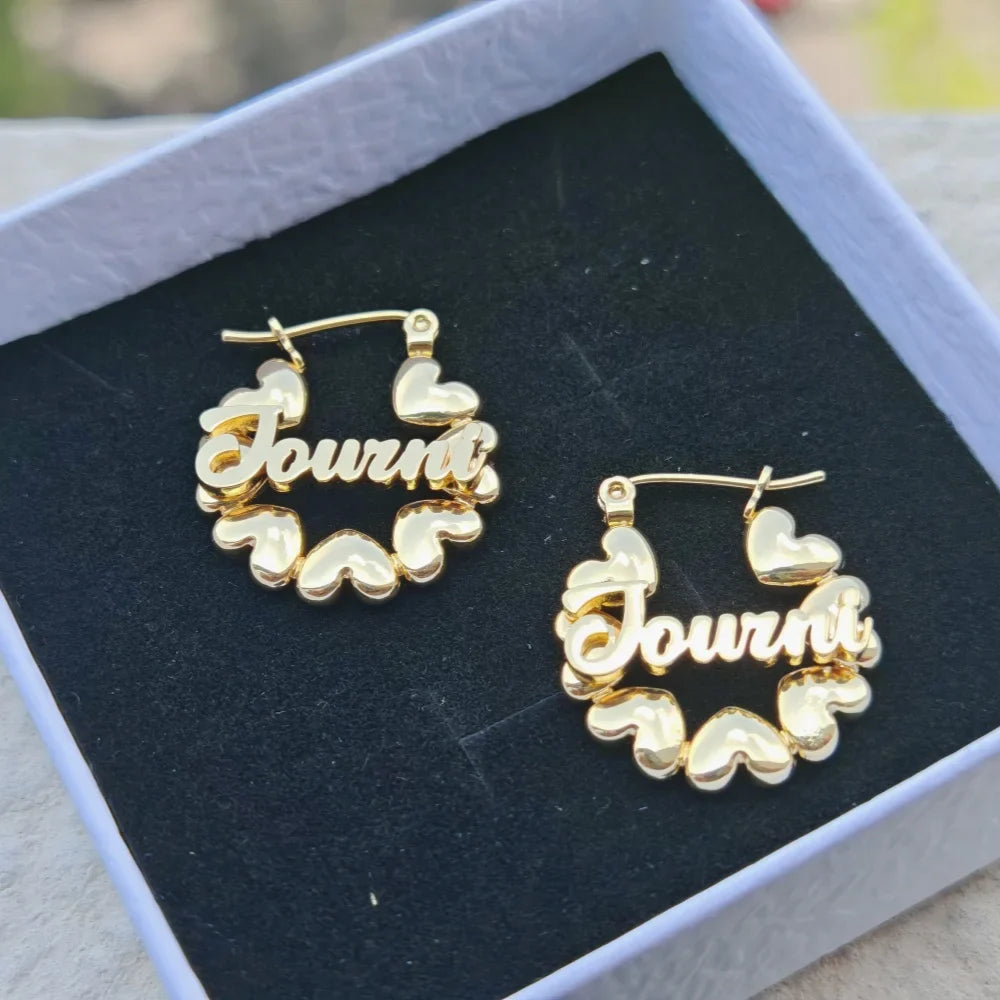 LeeChee Cute Heart Hoop Gift Customized Name Mini Earrings Personalized Party Jewelry