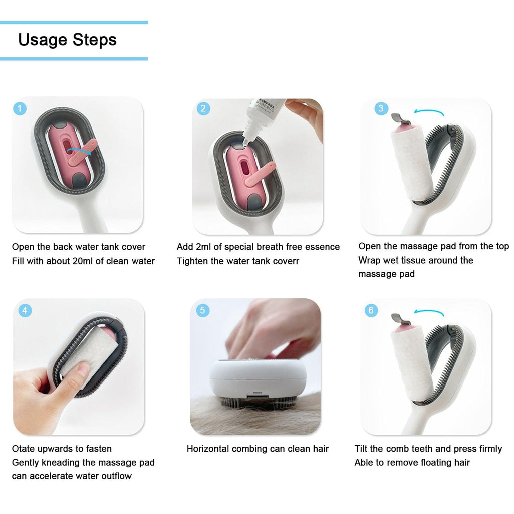 Minimalist Pet Grooming Brush with Steam Cleaning System