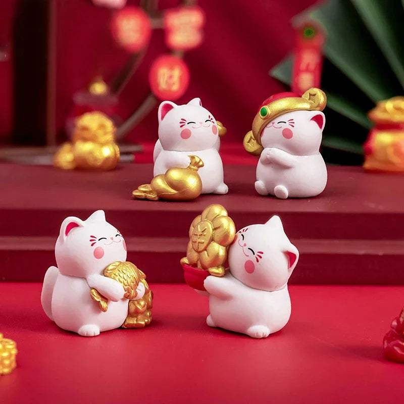 4/6pcs Cartoon Lucky Cats Figurines Miniatures Micro Landscape Ornaments For Home Room Desktop Decorations Accessories Gifts