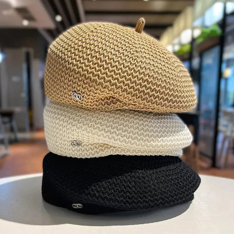 Women’s Pleated Paper Straw Beret Lightweight Summer Hat