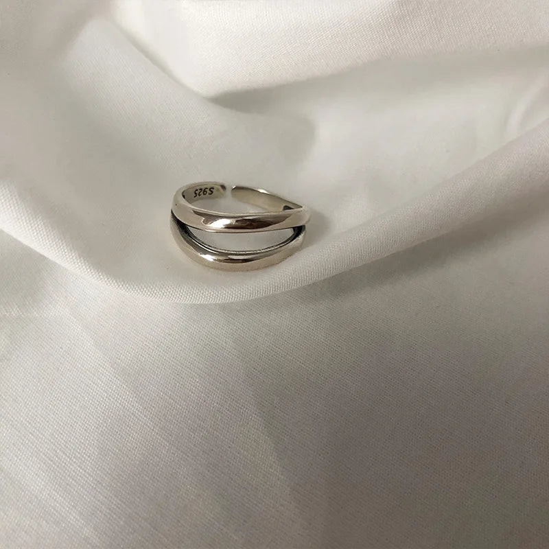 925 Sterling Silver Finger Rings New Fashion Creative Cross Hollow Chain Geometric Party Jewelry Gifts