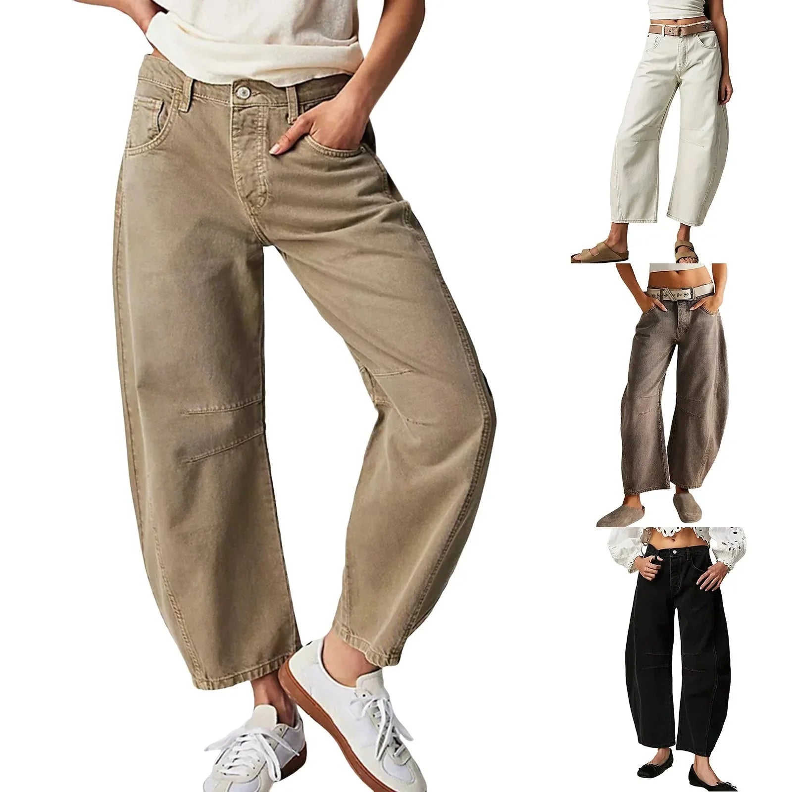 Women's Y2K Baggy Mid-Waist Wide-Leg Barrel Jeans Streetwear - Image 4