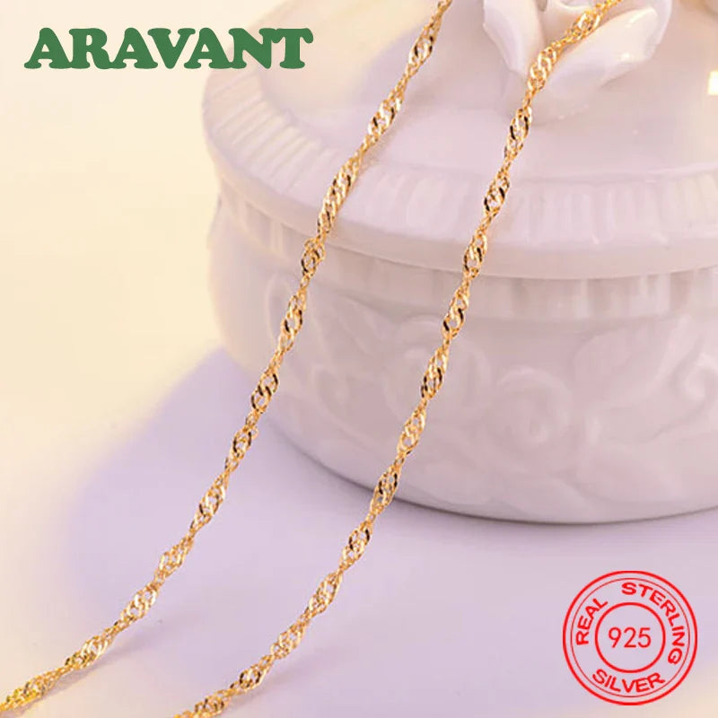 Aravant 925 Silver 1.3mm 18K Gold Water Wave Necklaces Chains For Women Fashion Jewelry