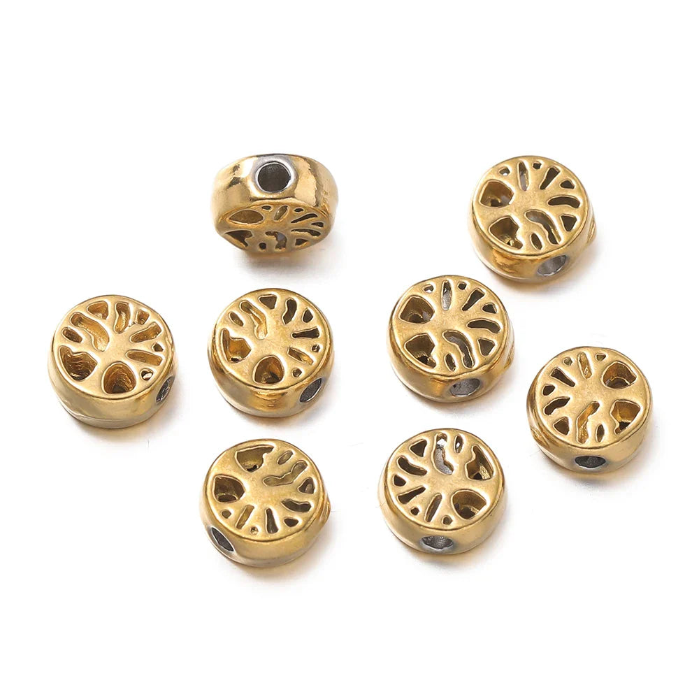 10Pcs/Pack Stainless Steel Various Shape Gold Steel Color Texture Spacer Beads for DIY Bracelet Jewelry Making Accessories