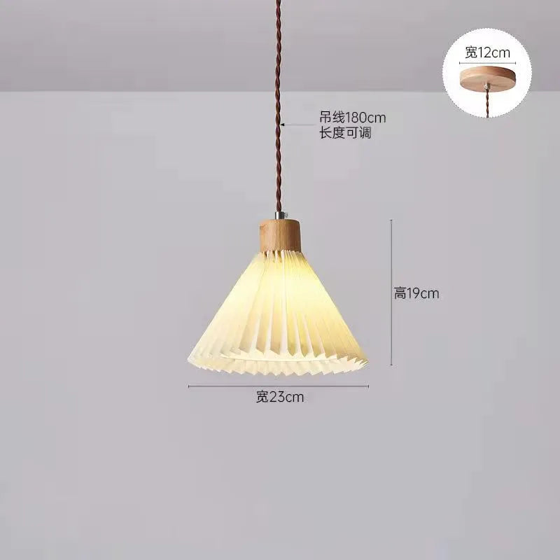 Retro Pleated Pendant Light For Living  Dining Room Bedside Solid Wooden Ceiling Hanging Fabric Lampshade Bar Home Decoration