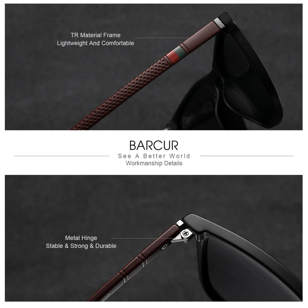 BARCUR Polarized Square Frame Sunglasses for Men and Women – Timeless Fashion UV400 Wave Point Design Casual Style Durable PC Eyewear for Summer Outdoor Driving Travel and Gift Giving