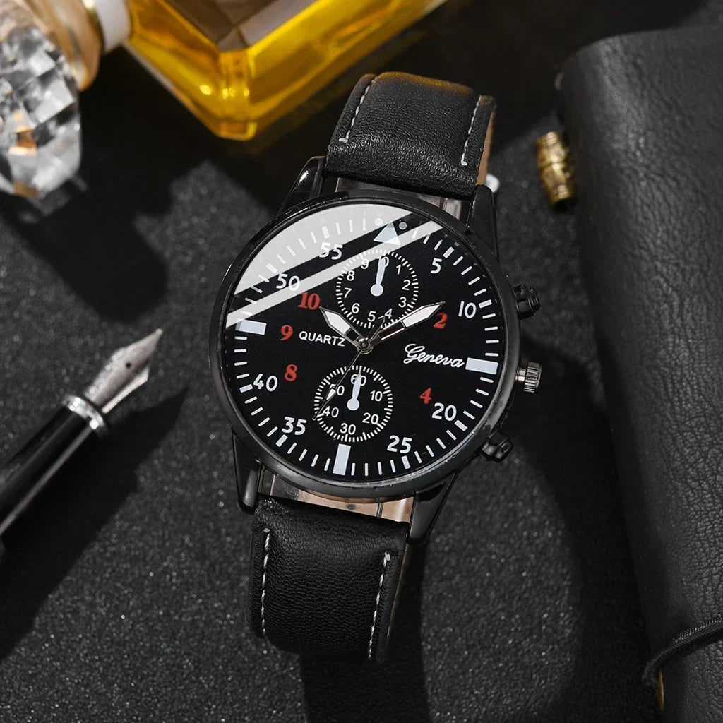 Men's Quartz Watch Gift Set – Casual Watch with Sunglasses & Wallet