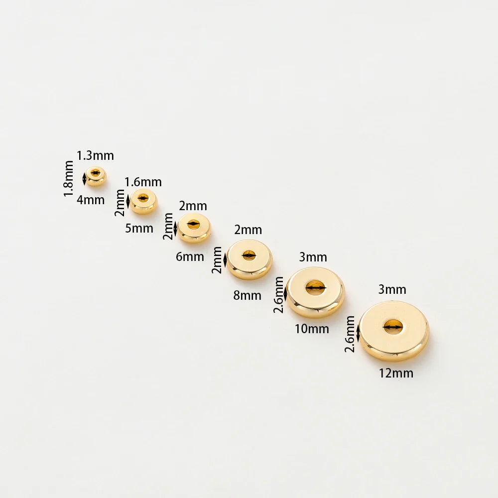 50pcs/lot 14K/18K Gold Color Plated Brass 4mm 5mm 6mm Round Spacer Beads Flat Bracelet Beads for DIY Jewelry Accessories