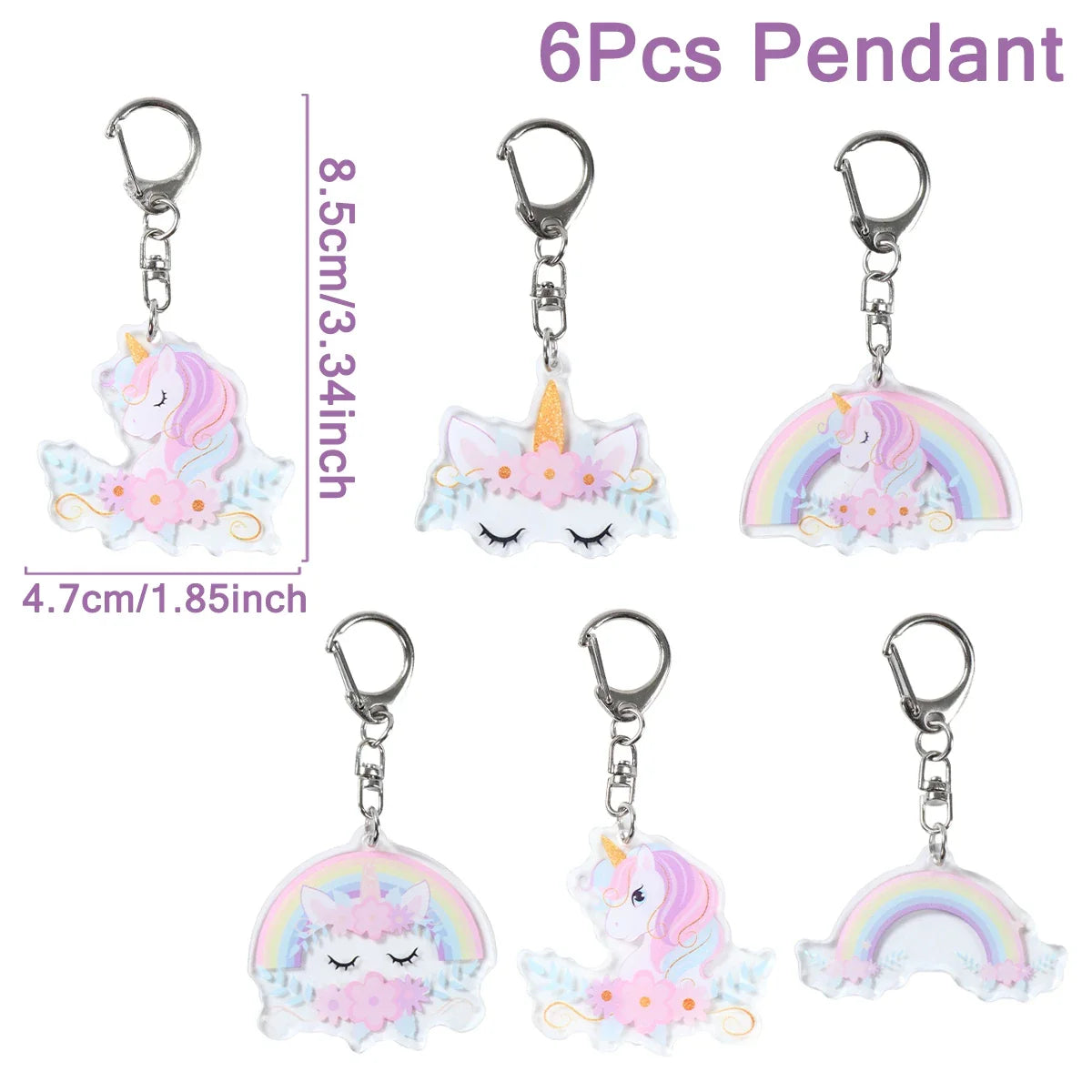 6pcs Rainbow Unicorn Acrylic Keychain Pendant Unicorn Birthday Party Decoration Kids Gifts Baby Shower Wedding Party Favors
