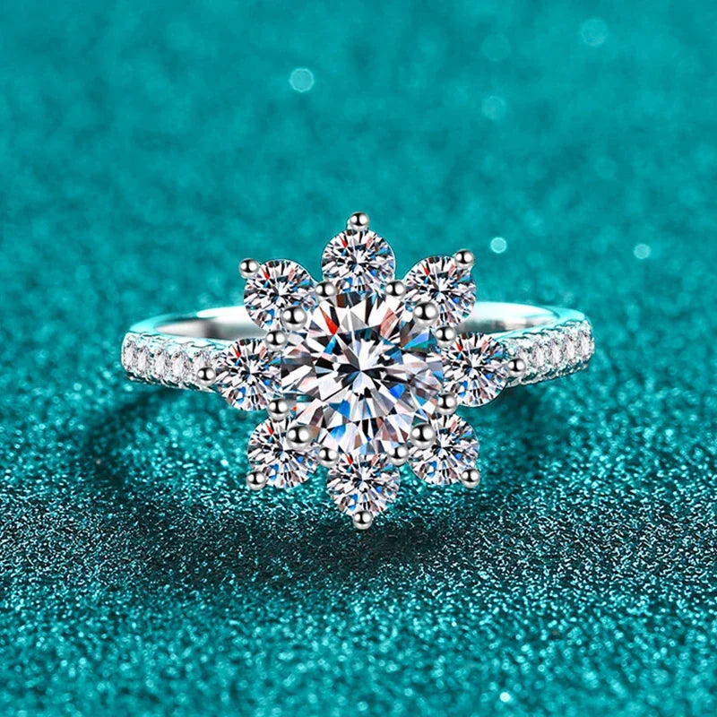 NeeTim 1ct 2ct Moissanite Eternity Ring 925 Sterling Silver with Gold Plated Wedding Flower Lab Diamond Rings For Women Jewelry
