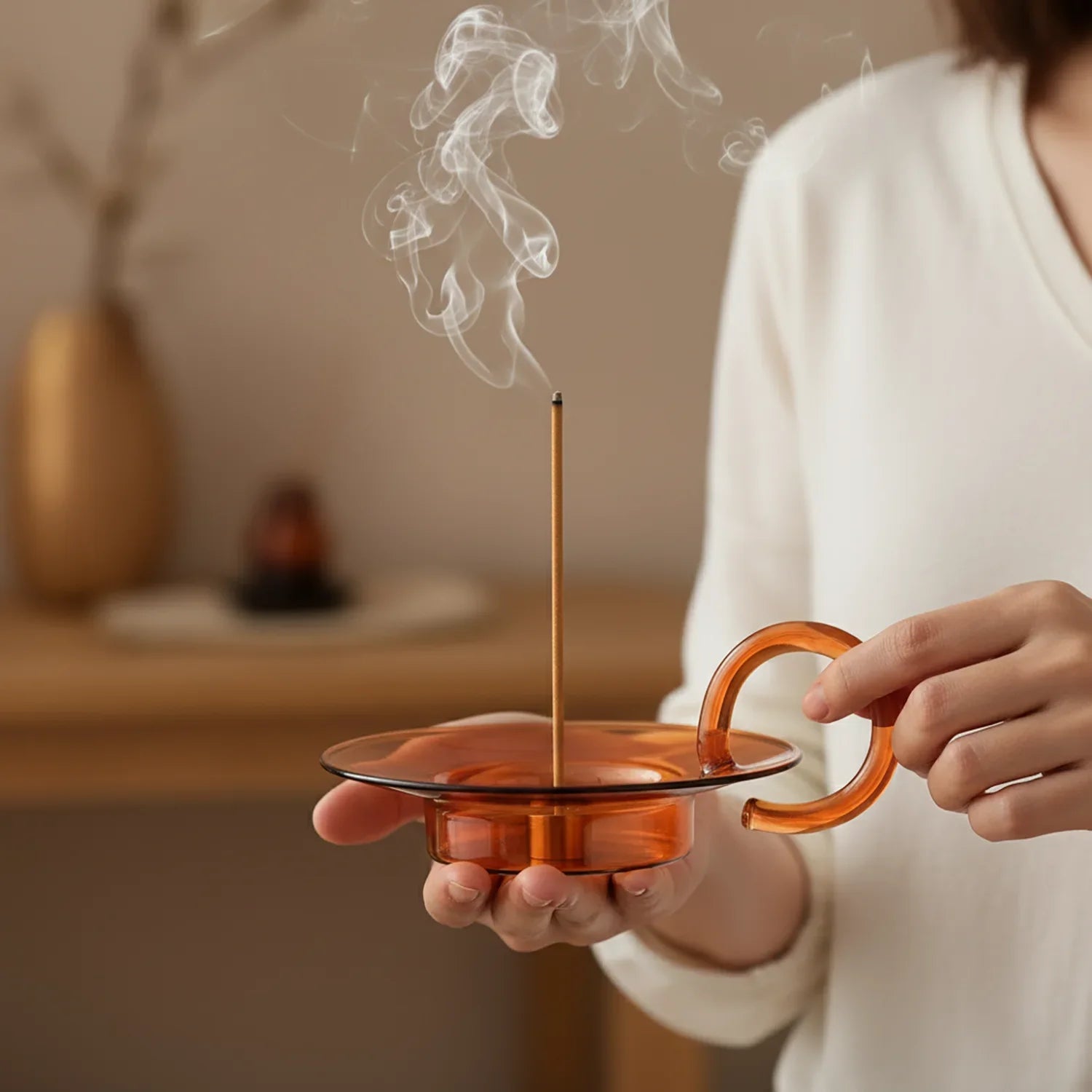 Glass Incense Holder Brass Nine-hole Incense Stick Holder with Glass Ash Catcher Incense Burner for Meditation Yoga Spa