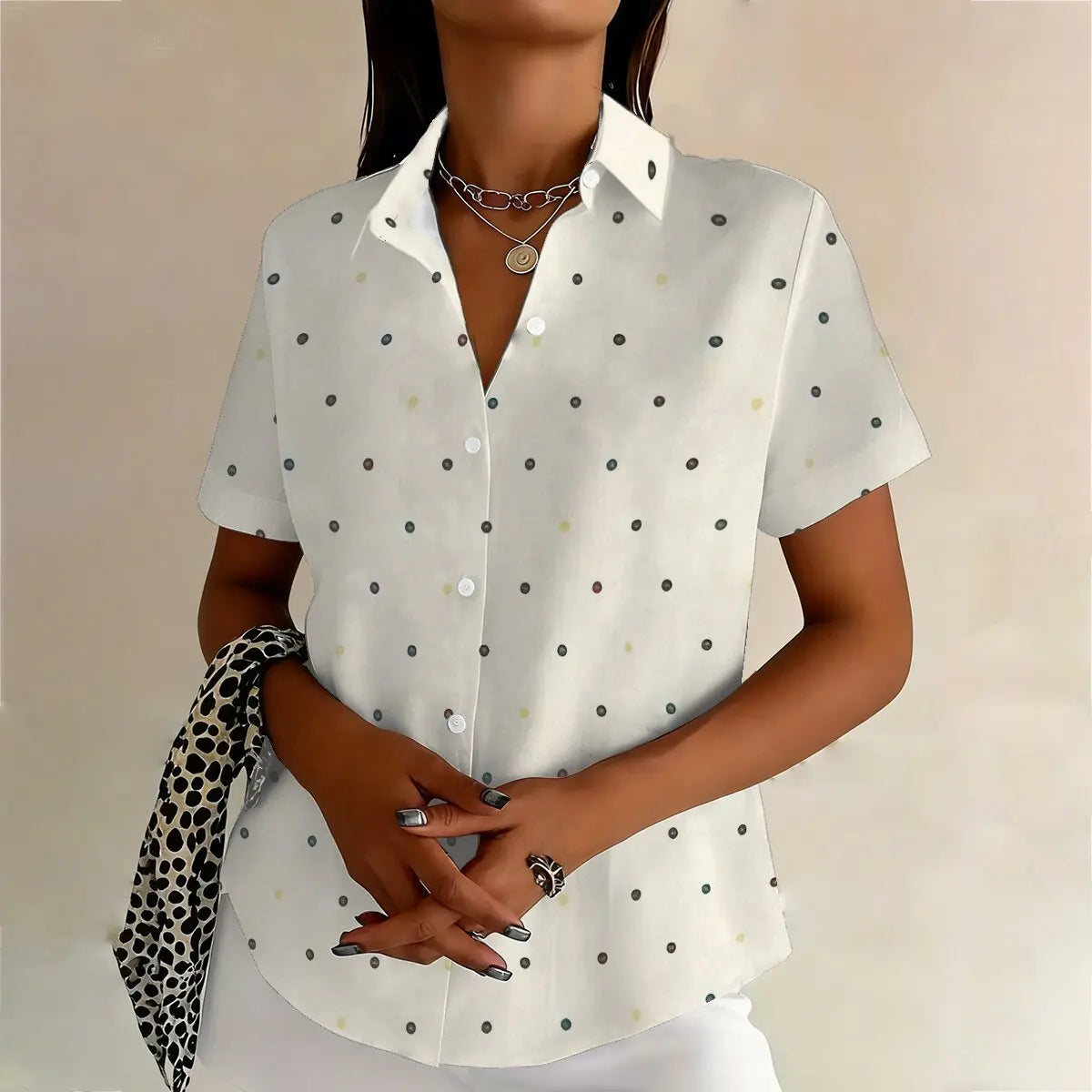 Chic Plus Size Polka Dot Lapel Summer Shirt