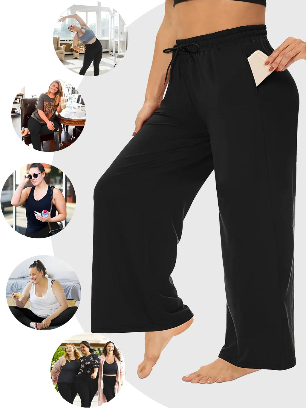 Wide Leg Lounge Trousers with Drawstring Waist and Pockets - Image 8