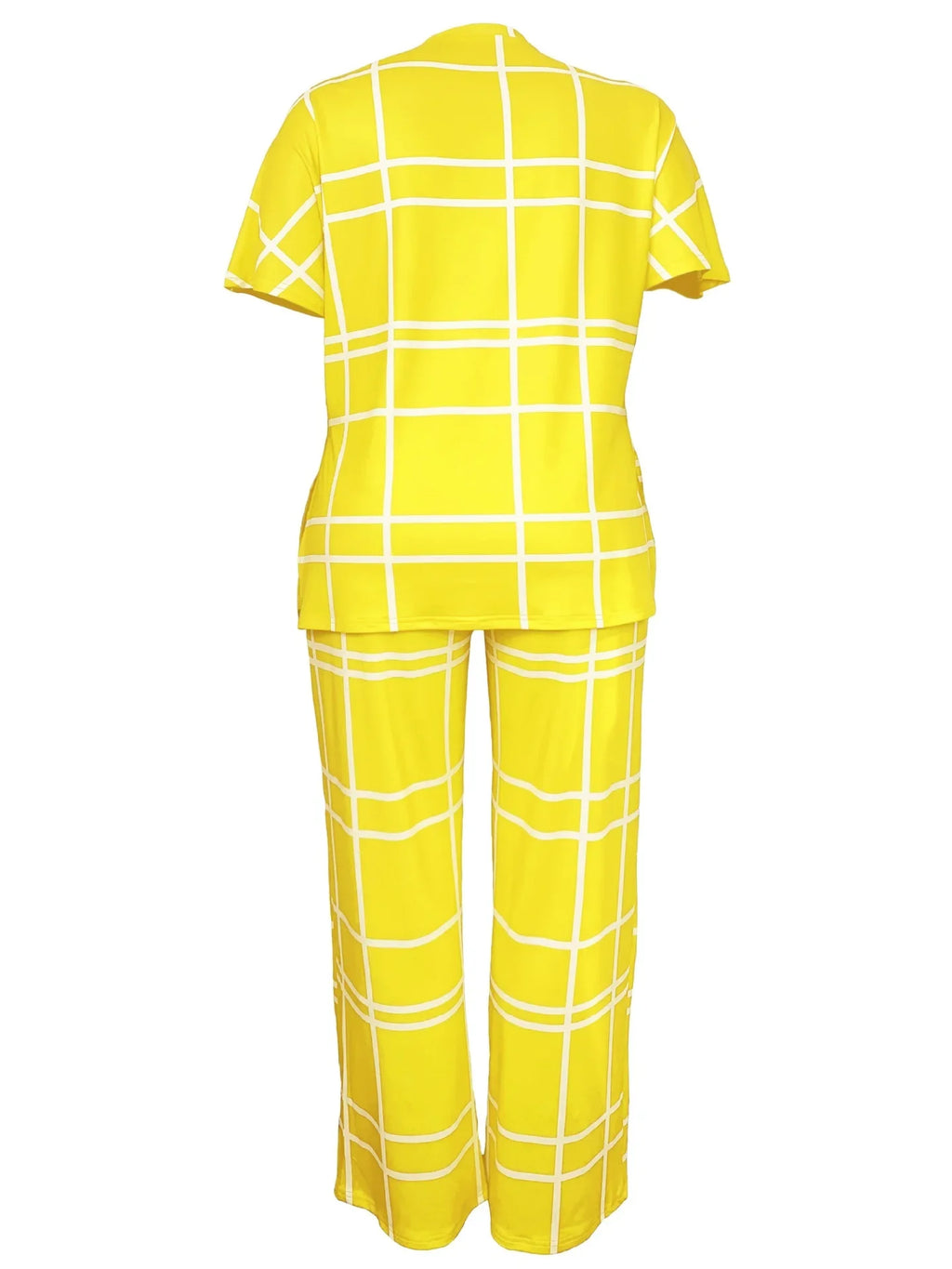 Women's Striped Grid Print Casual Two Piece Short Sleeve Set - Image 22