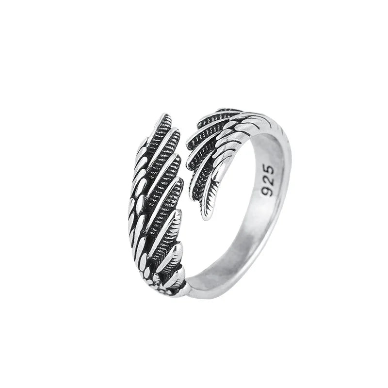 925 Sterling Silver Angel Wing Feather Adjustable Rings For Women Engagement Wedding Luxury Jewelry Accessories Jewellery
