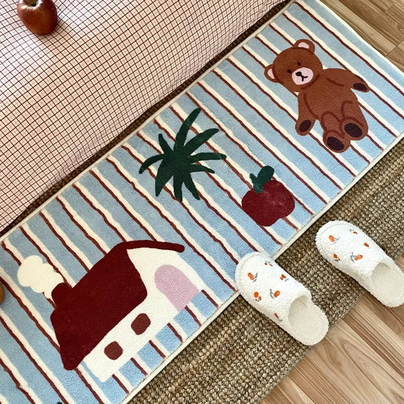 VIKAMA Ins Style Carpet Rug For Bedroom Bedside Floor Mat Long Carpet Room Bathroom Mat Small Cherry Bay Window Floor Mat