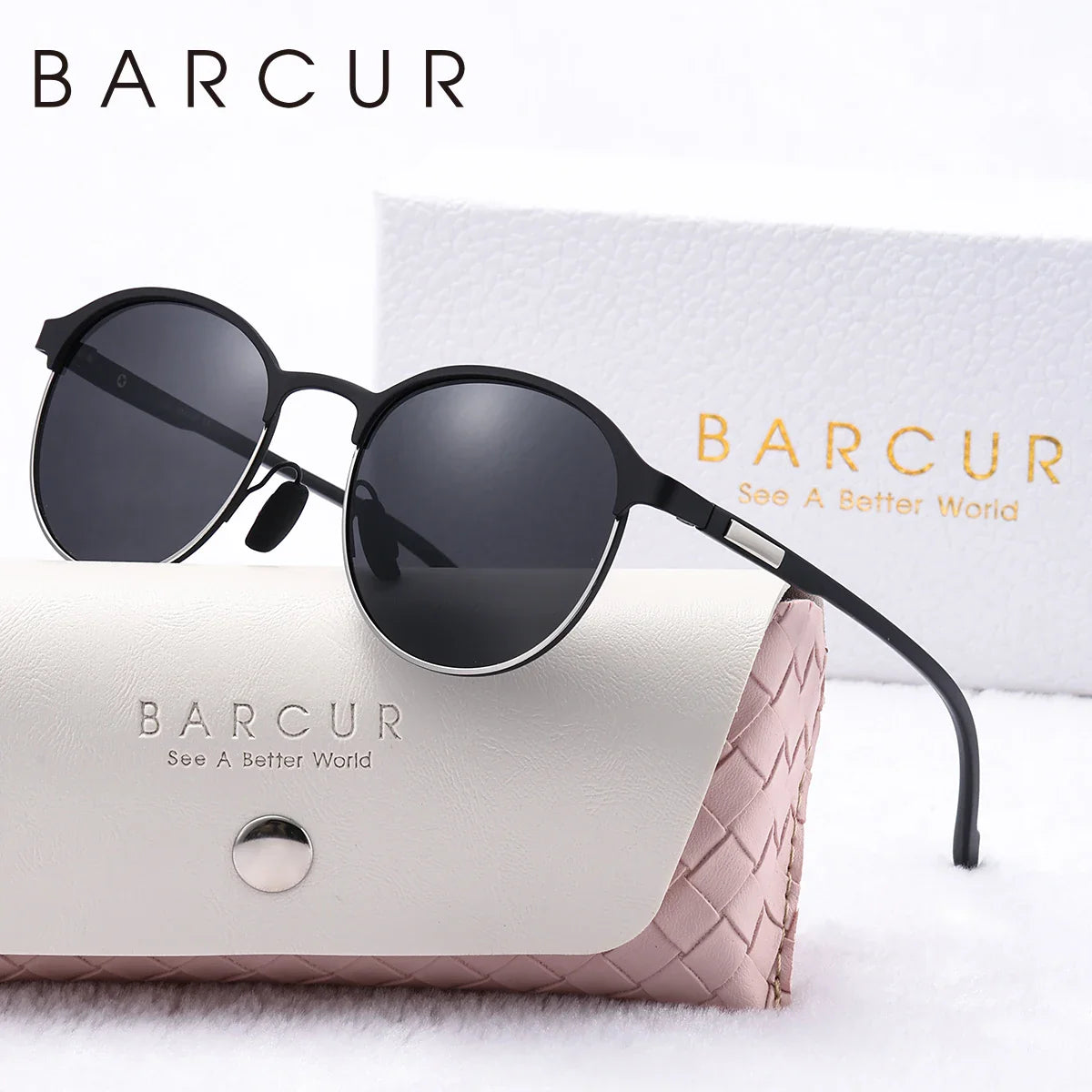 Retro Circular Polarized Sunglasses – Elegant Black Metal Frame