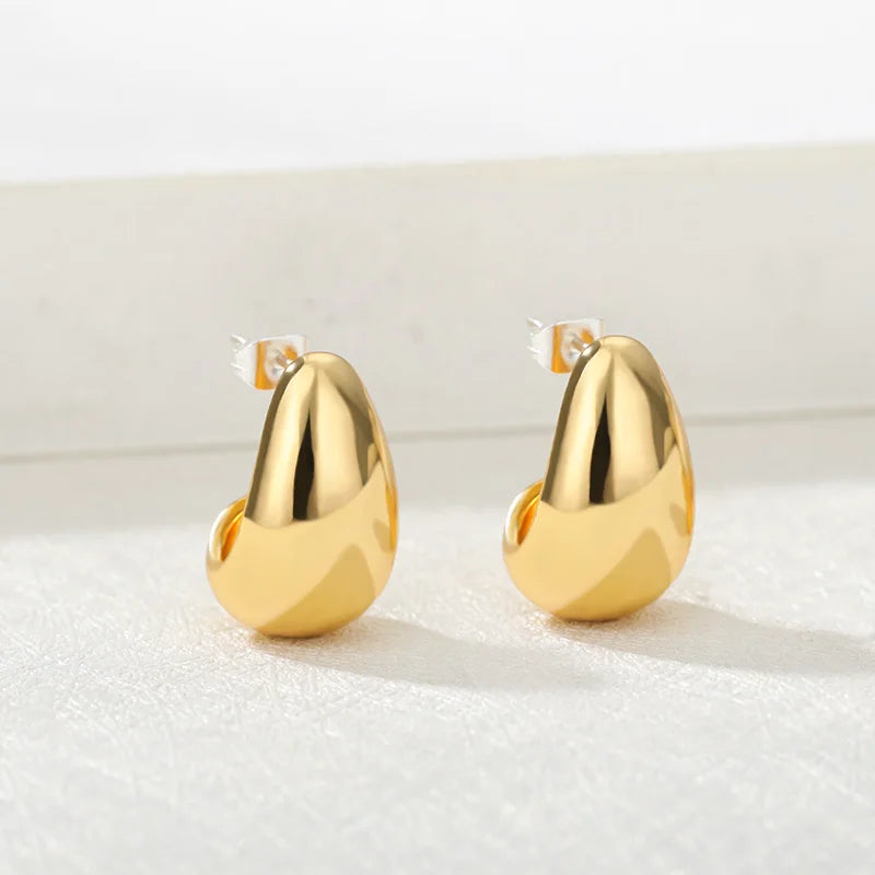 C-shaped Shell Earrings for Women Stainless Steel Waterdrop Teardrop Hoop Earring Fashion Piercing Ear Accessories Party Jewelry