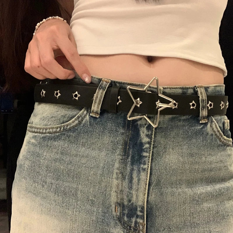 Y2K Punk Star Rivet Black Red Goth Faux Leather Belt Unisex - Image 4