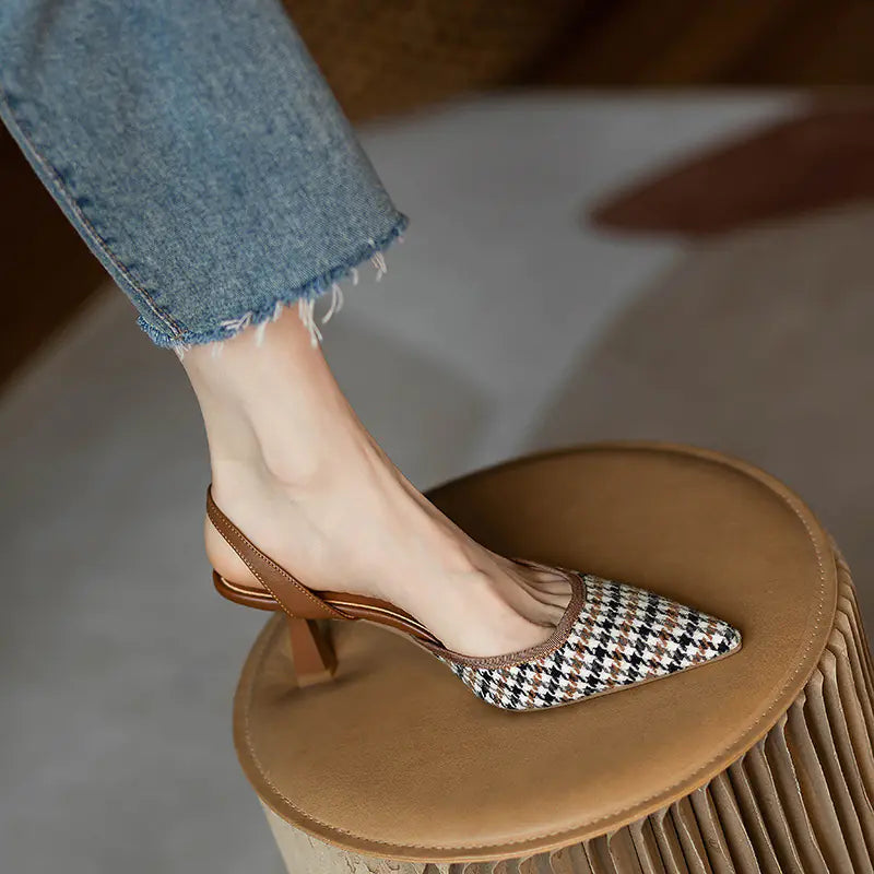 Women's Pointed Toe Slingback Heels with Retro Flair - Image 24