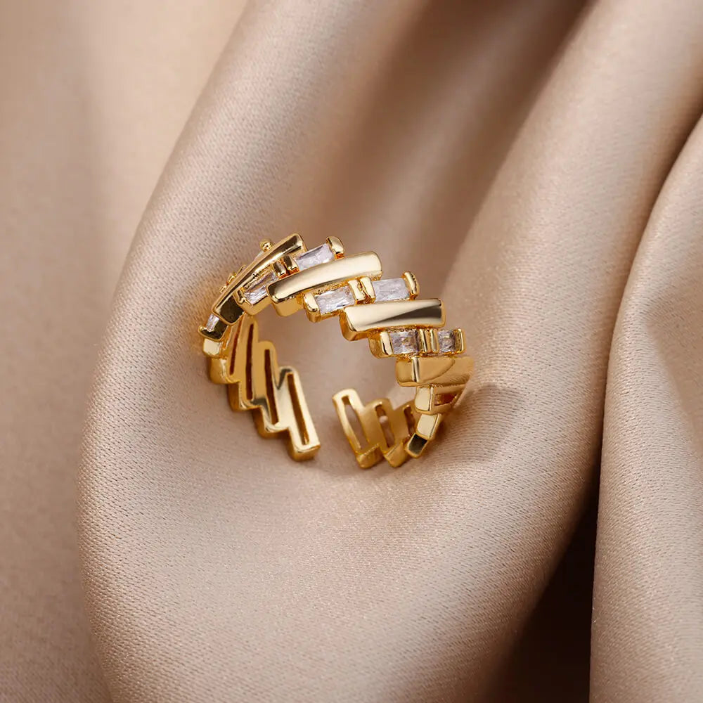 Zircon Star Moon Rings For Women Gold Color Adjustable Stainless Steel Moon Star Ring Wedding Aesthetic Party Jewelry Gift BFF