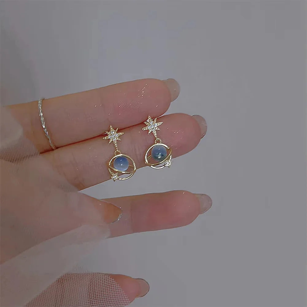 Fashion Cosmic Star River Earrings Blue Opal Niche Unique Planet Earrings Ear Studs Women Versatile Ear Jewelry