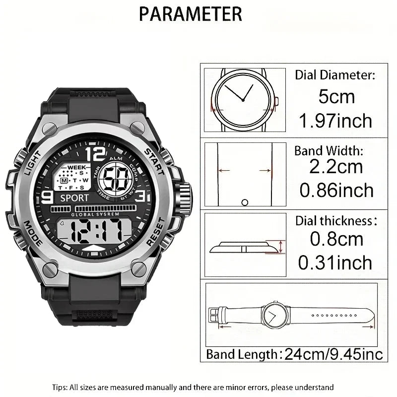 Unisex Outdoor Sports Digital Watch Big Dial LED Alarm 1237 Sport Watch for Men And Women