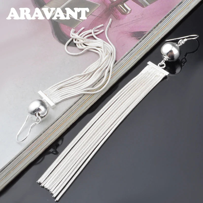 Aravant 925 Silver Bead Long Drop Earring For Women Fashion Wedding Jewelry