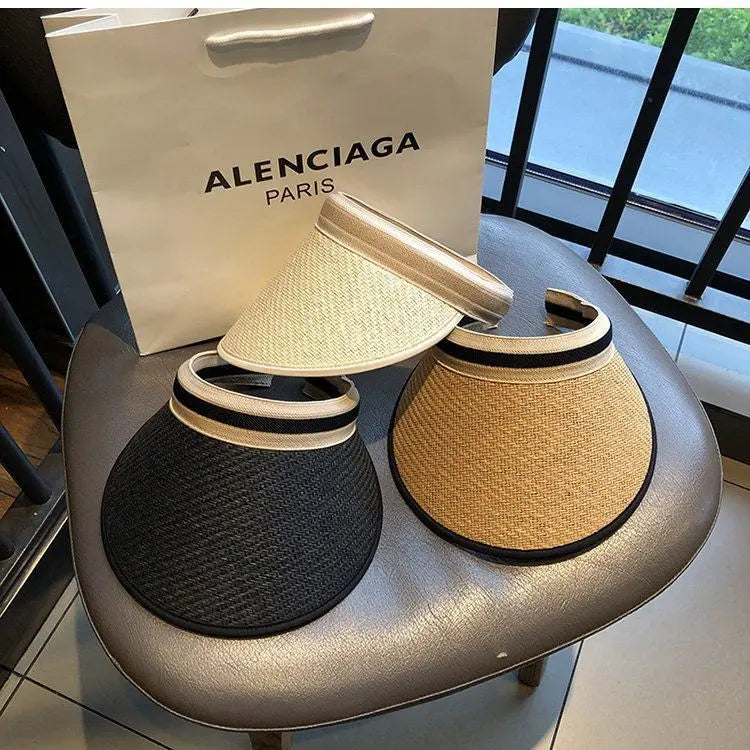 Woven Straw Sun Visor Hat Stylish Beach Accessory for Summer - Image 2
