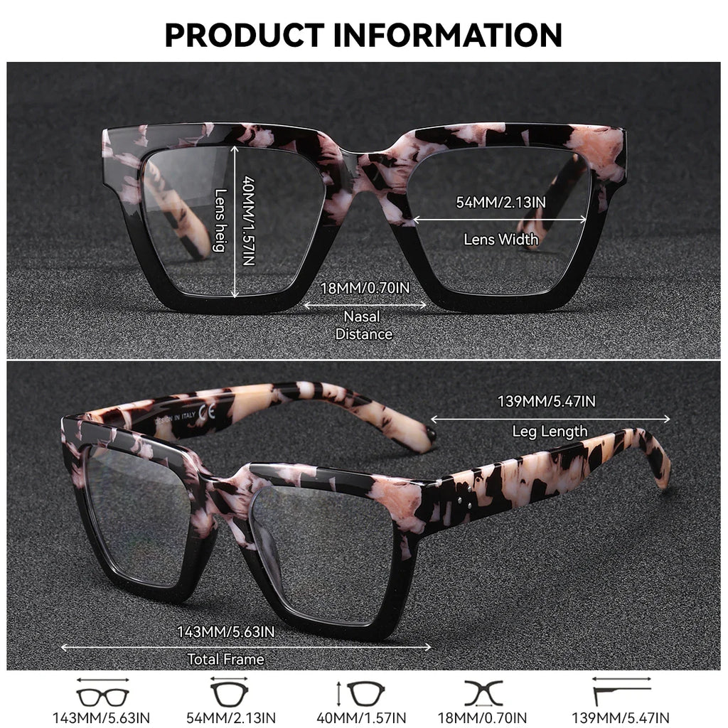 Large Pink Square Reading Glasses Blue Light Blocking Eyewear