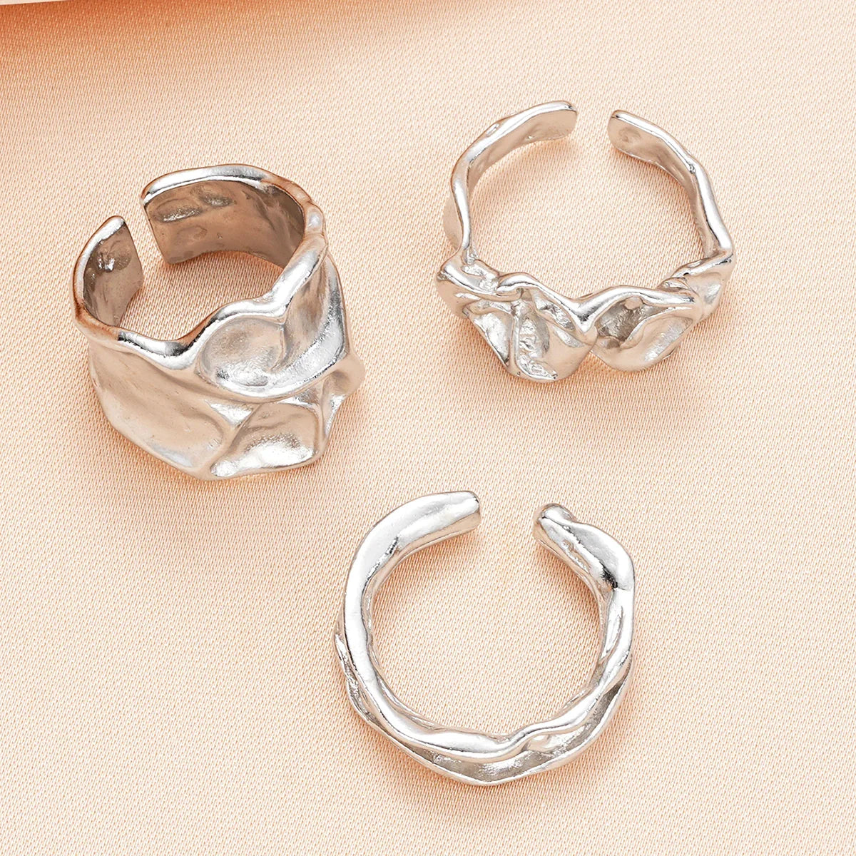 3 Pcs Punk Chunky Irregular Rings Set for Women Creative Geometric Adjustable Open Finger Rings Fashion Statement Jewelry Girls