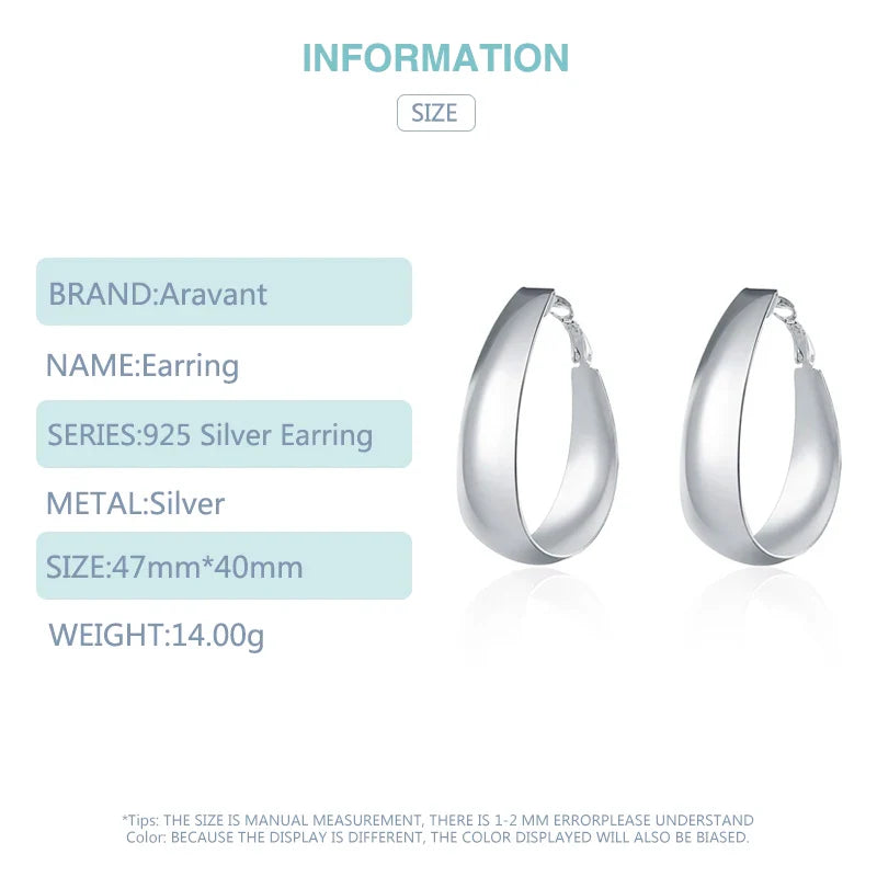 Aravant 925 Silver Smooth U Shaped Hoop Earrings For Women Fashion Jewelry