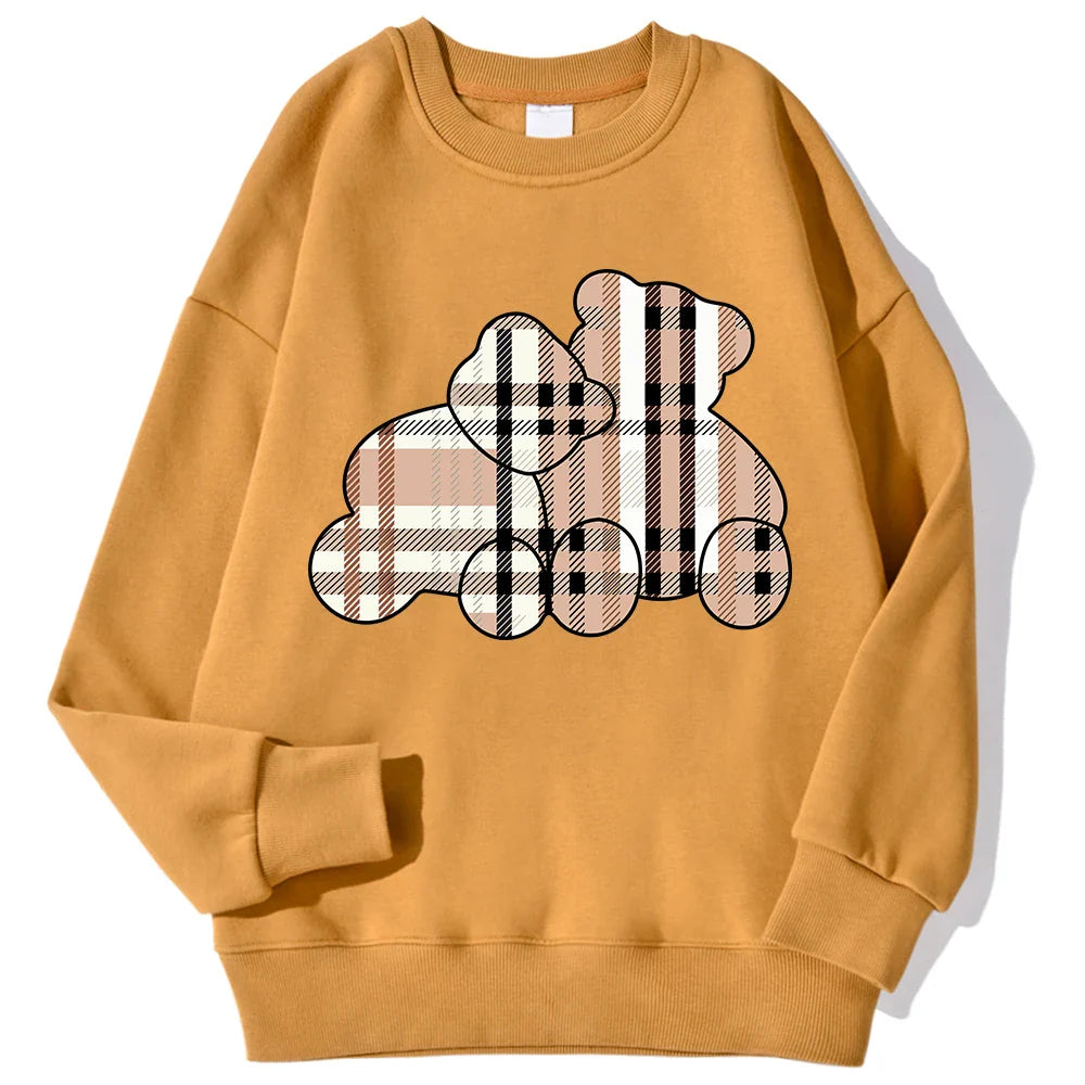 Women Beige Teddy Bear Print Crewneck Pullover Sweatshirt - Image 9