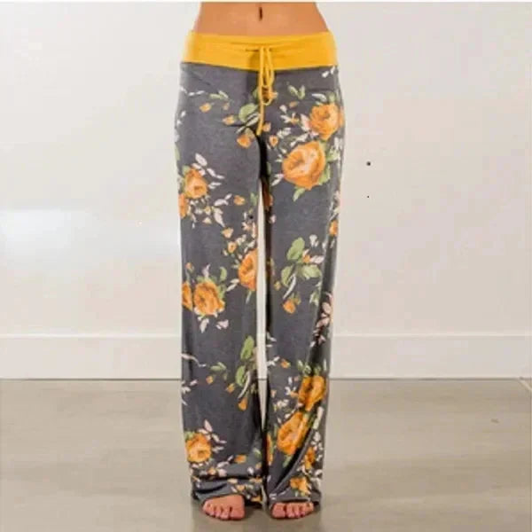 Wide-Leg Drawstring Lounge Pants with Floral and Camo Prints