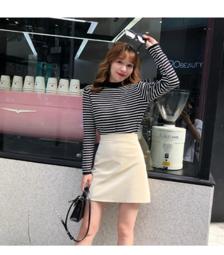 Women Striped Mock Neck Long Sleeve Ribbed Knit Pullover Sweater - Image 8