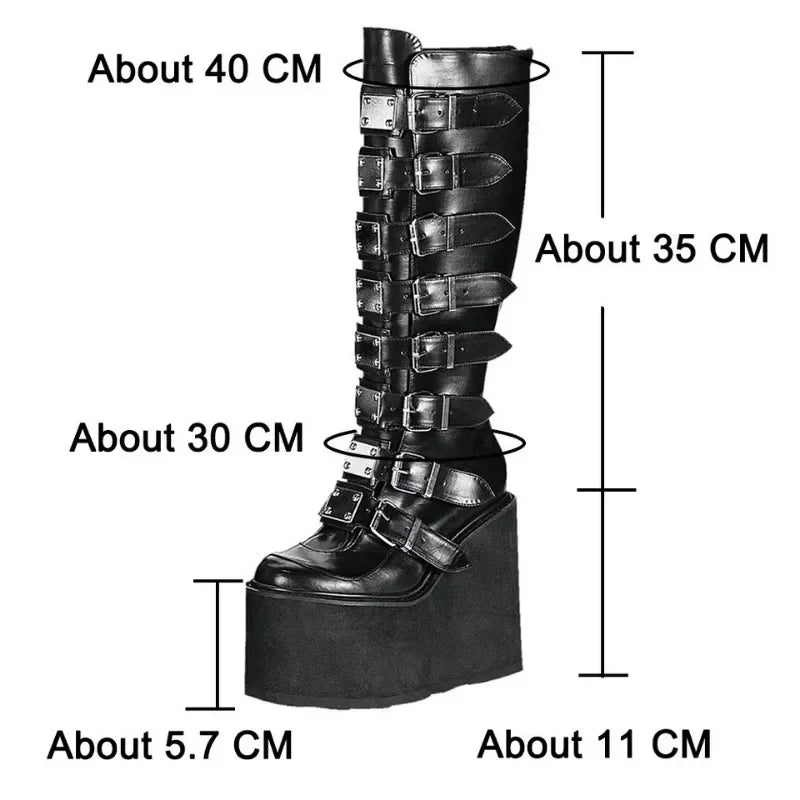 Women's Gothic Platform Wedge Boots with Multi-Buckle Details - Image 8