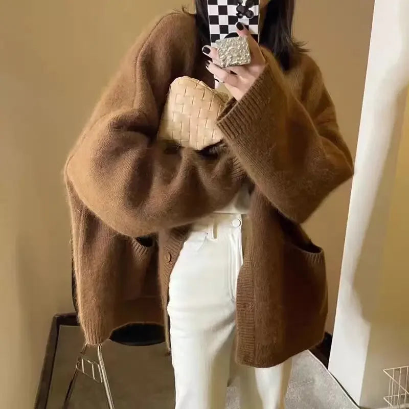 Vintage knit Solid Color Cardigan Sweater Jacket