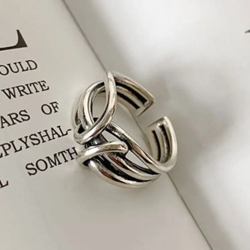 925 Sterling Silver Chain Knot Ring For Women Wrap Wide Band Rock Geometry Punk Jewelry Gift Wholesale Dropshipping
