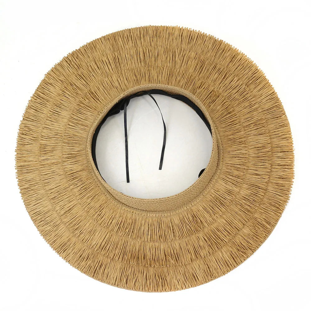 Women's Straw Fringed Open-Top Sun Visor Hat for Summer Beach - Image 3