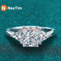 NeeTim Emerald Cut 3ct Full Moissante Wedding Rings for Women Lab Grown Diamond Promise Band Plated Platinum Marriage Rings